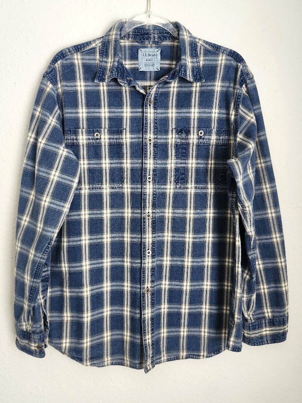 L.L. BEAN Blue Plaid Casual Utility Button Down M